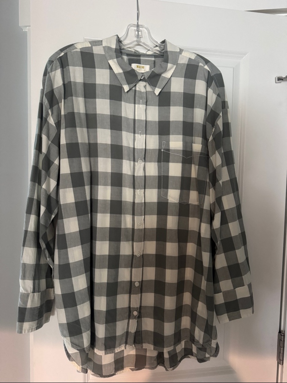 Anthropologie Maeve green and cream Checked Button-Down Shirt